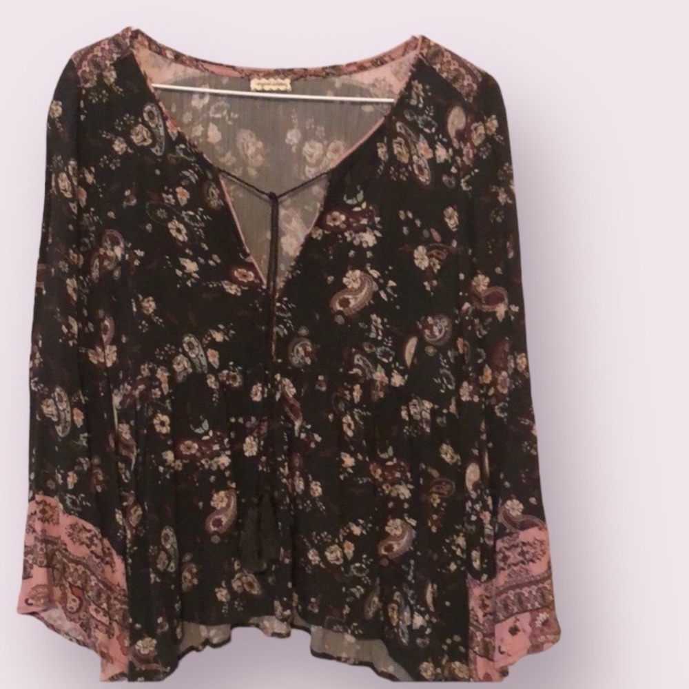 Eye shadow peasant style floral print blouse, med